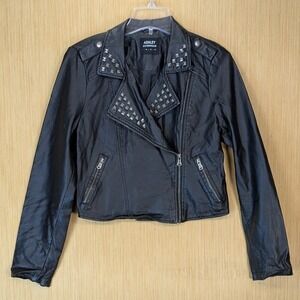 Ashley Outerwear Black Faux Leather Studded Moto Biker Jacket Womens Size Medium